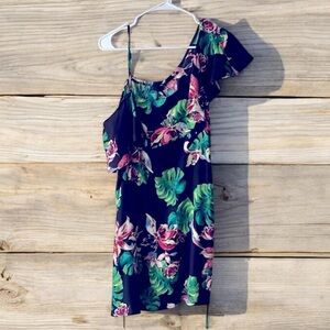 BeBop Pink and Green One Shoulder Flutter Sleeve Sundress